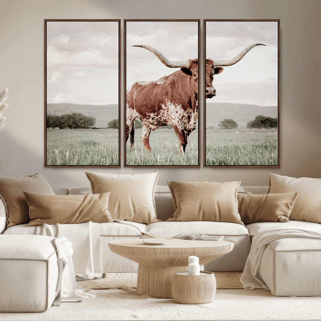 Texas Longhorn Wall Art | Framed Spotted Cattle Canvas