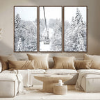 Snowy Ski Lift Wall Art | Framed Winter Mountain Canvas