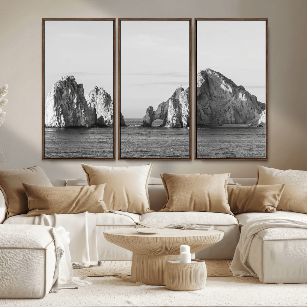 Coastal Wall Art | Framed Black White Ocean Canvas Artwork