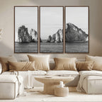 Coastal Wall Art | Framed Black White Ocean Canvas Artwork