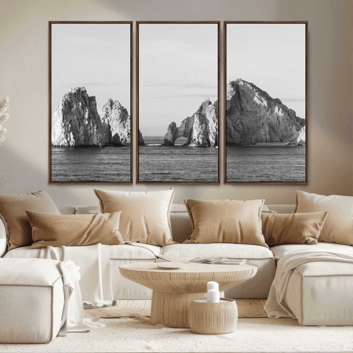 Coastal Wall Art | Framed Black White Ocean Canvas Artwork