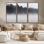 Surfer Fog Wall Art Canvas Print, Framed Foggy Beach and Coastal Surf Scene
