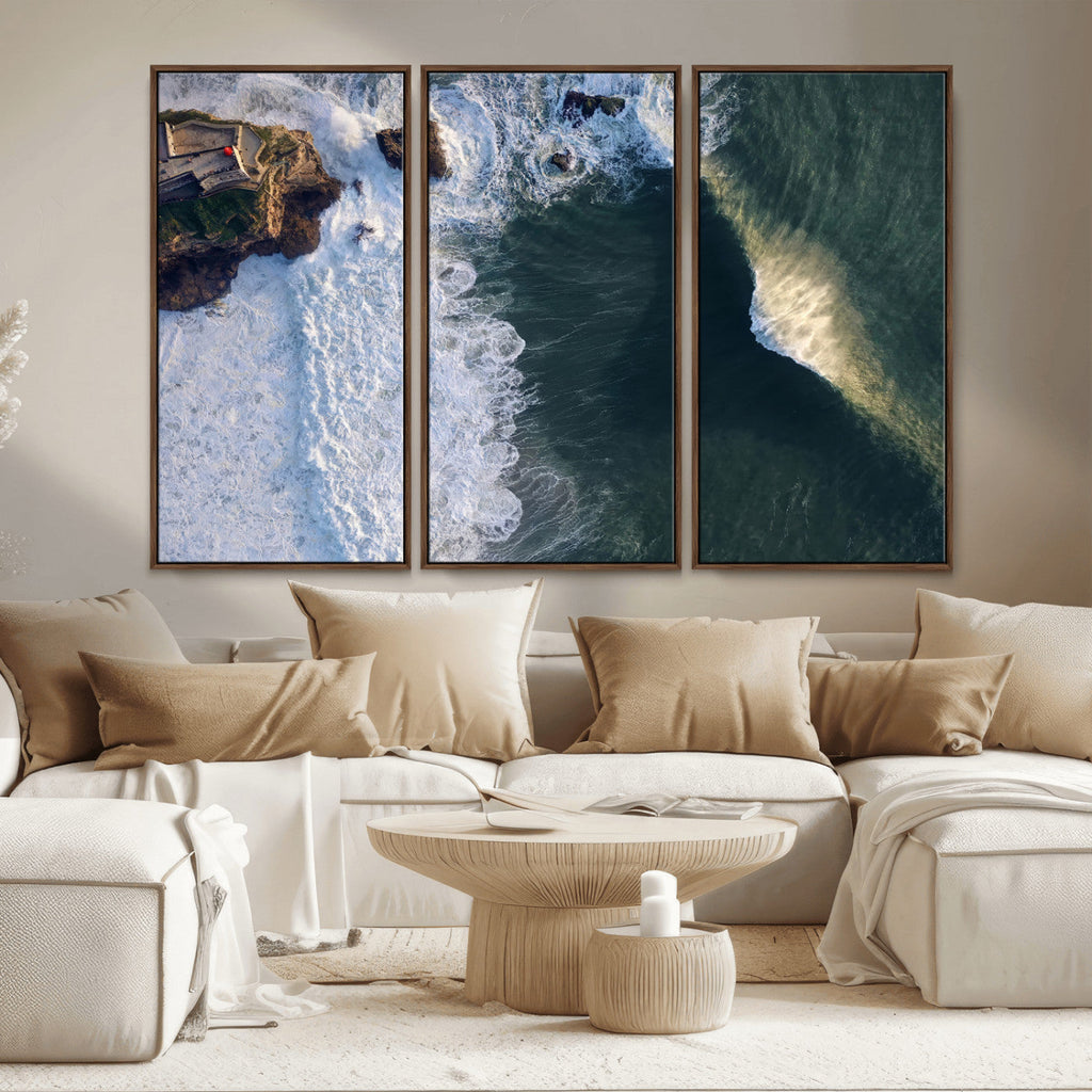 Ocean Wave Wall Art | Aerial Coastal View Canvas Artwork