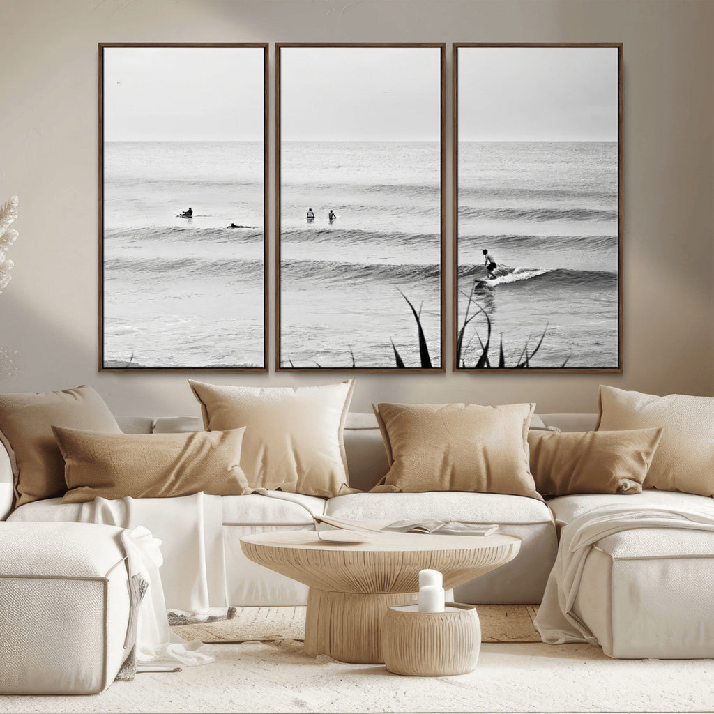 Surfer Silhouette Wall Art | Framed Calm Ocean Canvas