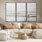Surfer Silhouette Wall Art | Framed Calm Ocean Canvas
