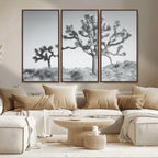 Joshua Tree Wall Art Canvas Print, Framed Black and White Desert Landscape Artwork