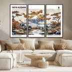 Modern Japanese Mount Fuji Canvas Art Print, Yayoi Kusama Wall Art, Framed Abstract Japanese Landscape