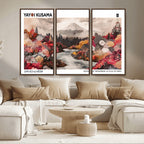 Modern Japanese Wall Art Canvas Print, Framed Abstract Mount Fuji Art, Yayoi Kusama Japanese Landscape