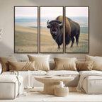 Bison Wall Art Canvas Print, Framed American Buffalo Rustic Western Artwork