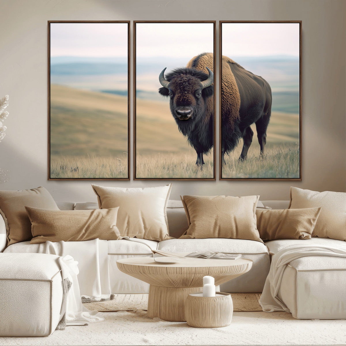 Bison Wall Art Canvas Print, Framed American Buffalo Rustic Western Artwork