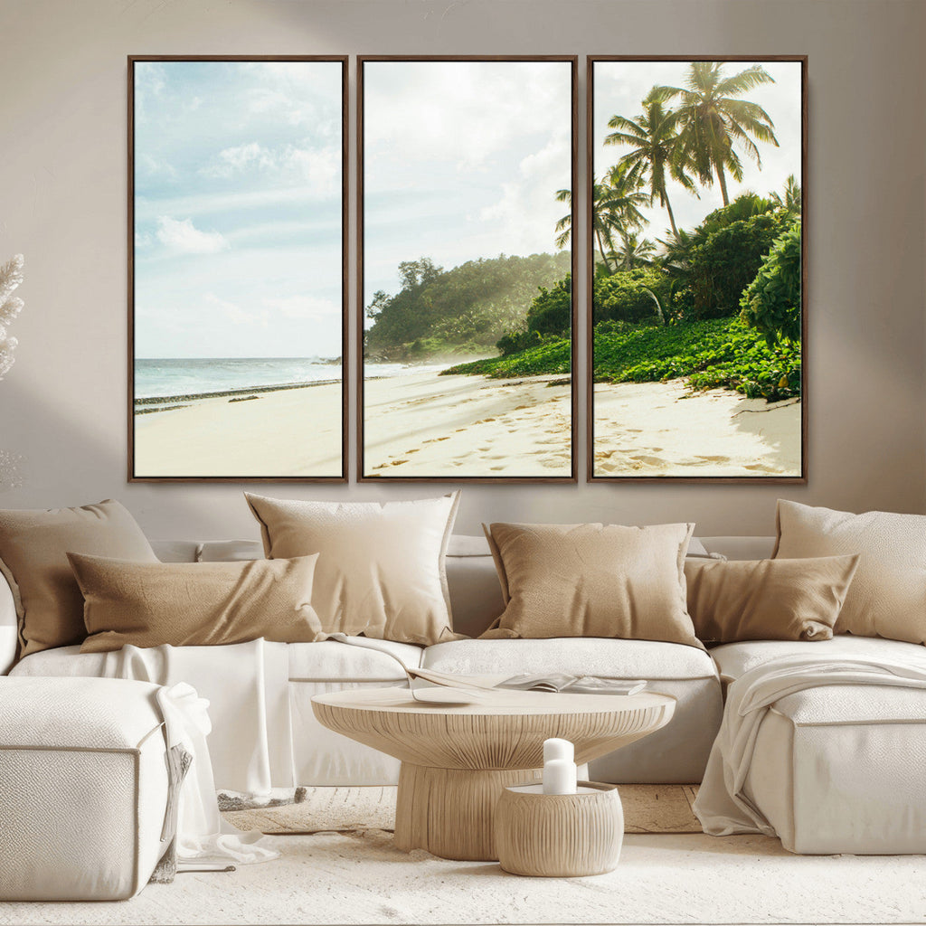 Relaxing Beach Wall Art Canvas Print, Framed Ocean View Coastal Serenity