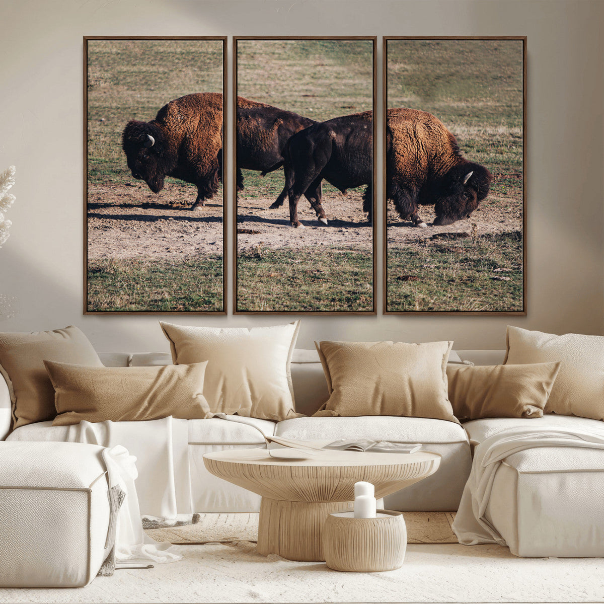Bison Wall Art Canvas Print, Framed Western Wildlife Modern Ranch