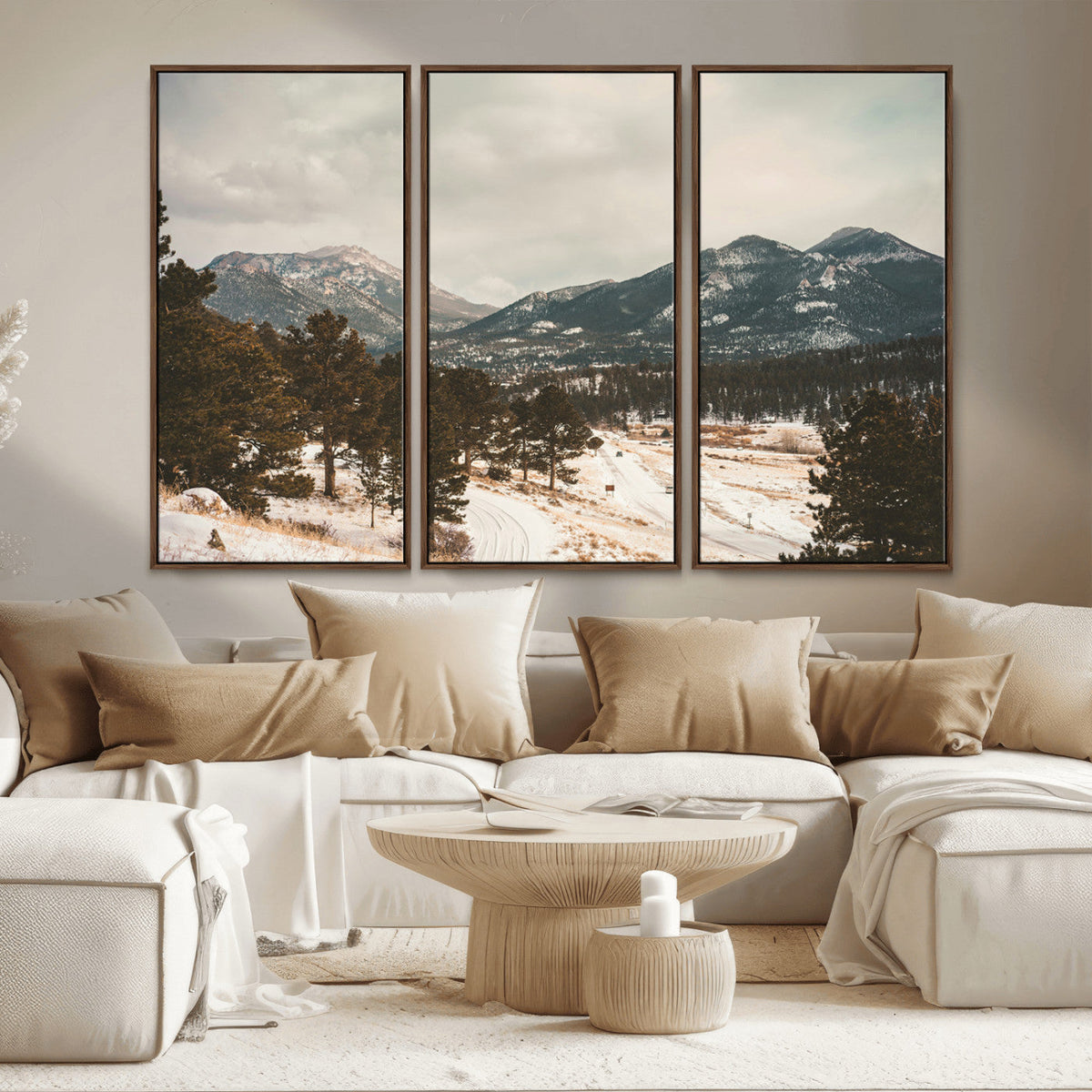 Mountain Landscape Wall Art Canvas Print, Framed Snowy Peaks Alpine Winter