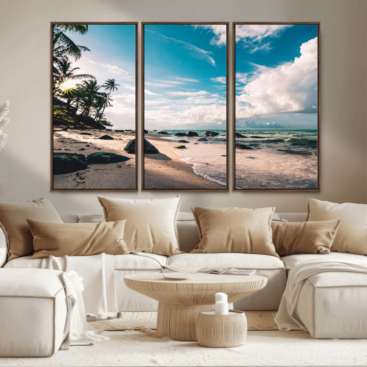 Tropical Beach Wall Art Canvas Print, Framed Ocean Waves Relaxing Seascape