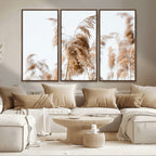 Pampas Grass Wall Art Canvas Print, Framed Neutral Tones Minimalist Boho