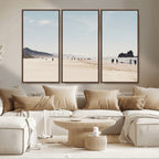 Minimalist Beach Wall Art Canvas Print, Framed Coastal Serenity Soft Sand
