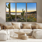 Saguaro Cactus Wall Art Canvas Print, Framed Desert Sunset Southwestern