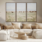 Bison Herd Wall Art Canvas Print, Framed Western Ranch Nature Scene