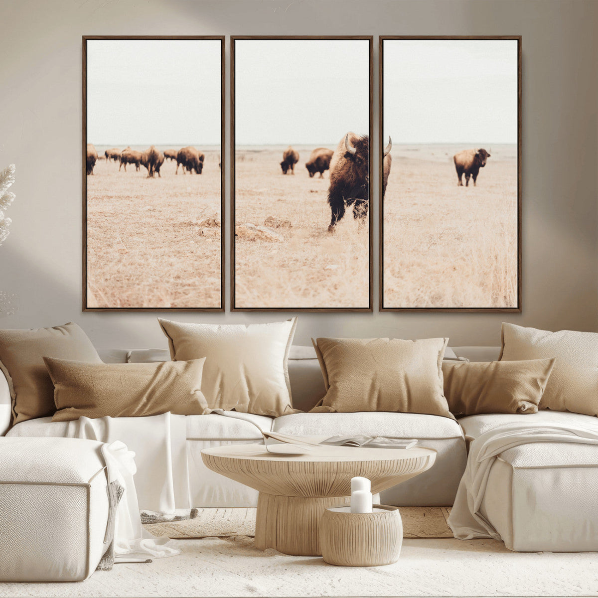 Bison Herd Wall Art Canvas Print, Framed Western Prairie Serenity
