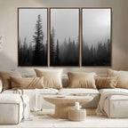 Misty Pines Wall Art Canvas Print, Framed Woodland Minimalist Black and White