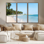 Palm Tree Coast Wall Art Canvas Print, Framed Island Getaway with Crystal Blue Water
