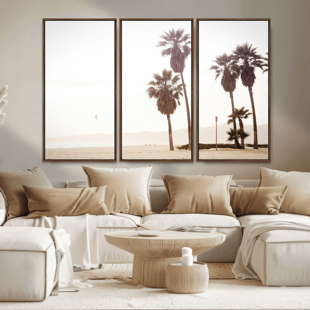 Coastal Light Wall Art Canvas Print, Framed Relaxing Shoreline Art, Minimalist Ocean Tropical Decor