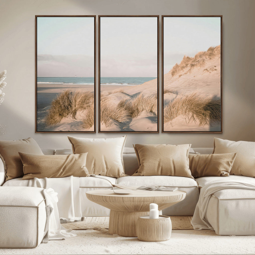 Beach Landscape Wall Art Canvas Print, Framed Sand Dune Photography, Minimalist Seascape Coastal Decor