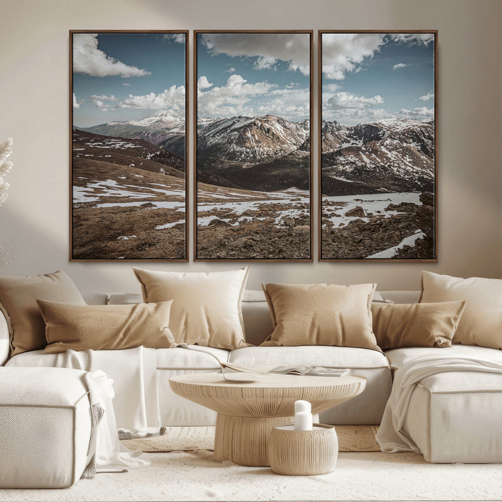 Mountain Landscape Wall Art Canvas Print, Framed Snowy Peaks Art, Rugged Highlands Rustic Adventure Decor