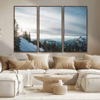 Snowy Mountains Wall Art Canvas Print, Framed Alpine Landscape Frosty Peaks Artwork