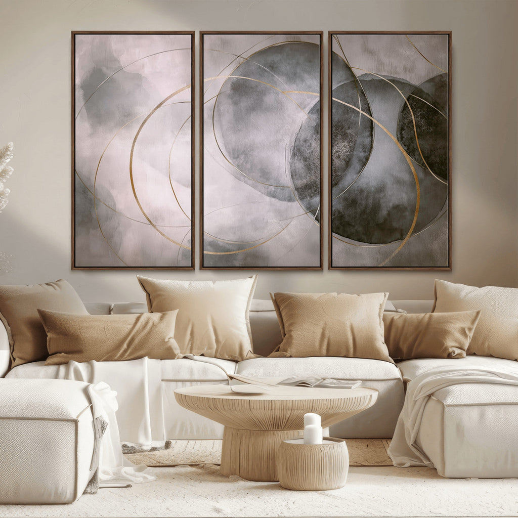 Abstract Grey Gold Wall Art | Modern Geometric Canvas