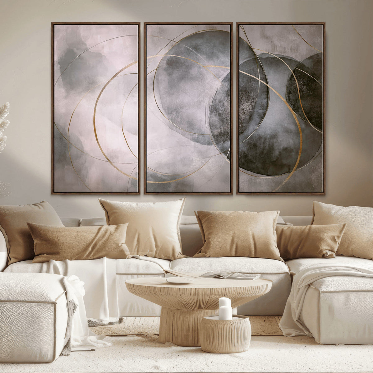 Abstract Grey Gold Wall Art | Modern Geometric Canvas