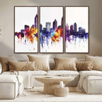 Atlanta Skyline Wall Art Canvas Print, Framed Colorful Watercolor Cityscape