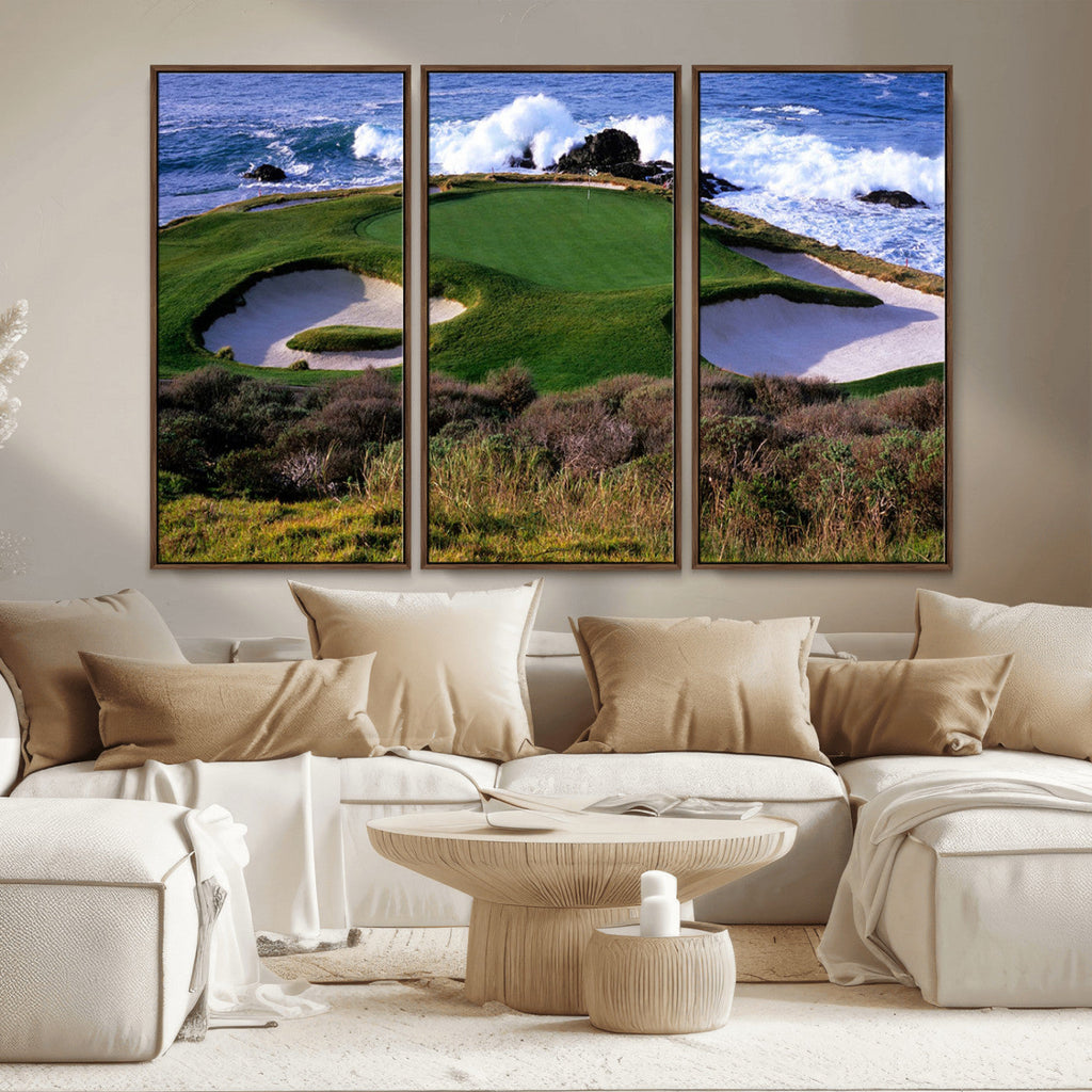 California Pebble Beach Golf Links Wall Art Canvas Print, Iconic Monterey Coastal Golf Course