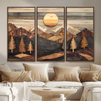 Wooden Mountain Layers Art | Rustic Pine Tree Landscape