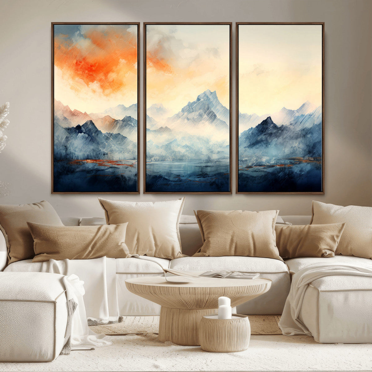 Warm Clouds Abstract Mountain Wall Art, Modern Landscape Canvas Print