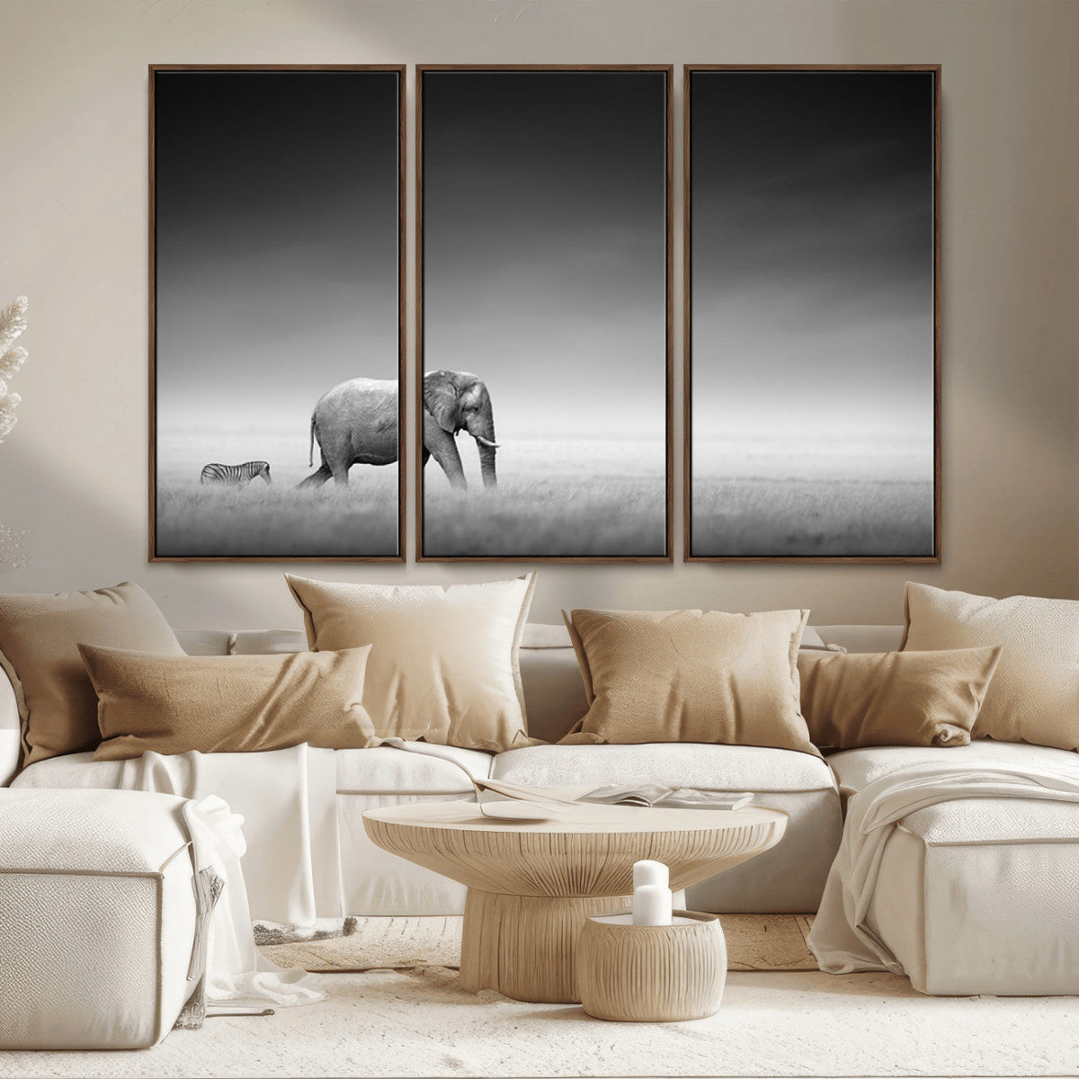 Elephant and Zebra Wall Art Canvas Print, Modern Artwork