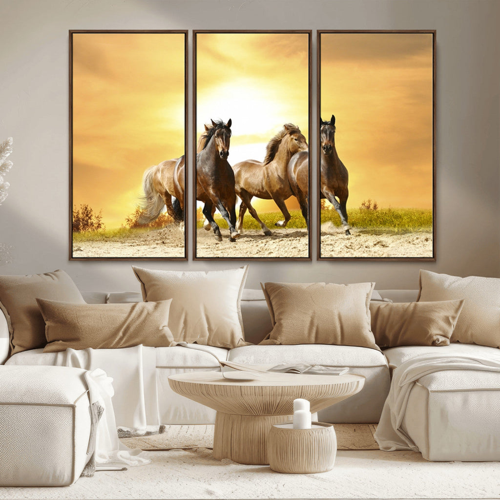 Wild Horses Wall Art Canvas Print, Framed Galloping Herd