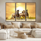 Wild Horses Wall Art Canvas Print, Framed Galloping Herd