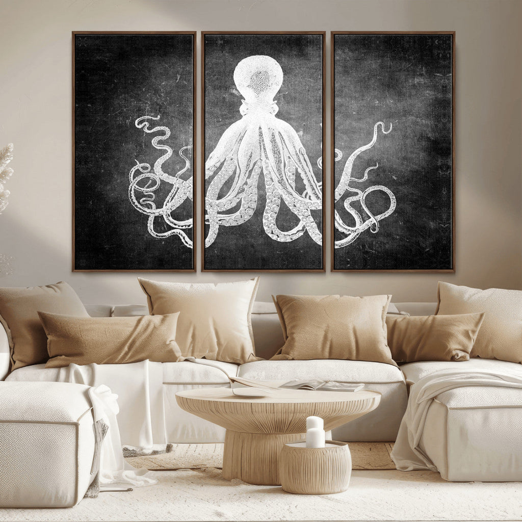 Black White Octopus Wall Art Canvas Print
