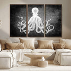 Black White Octopus Wall Art Canvas Print