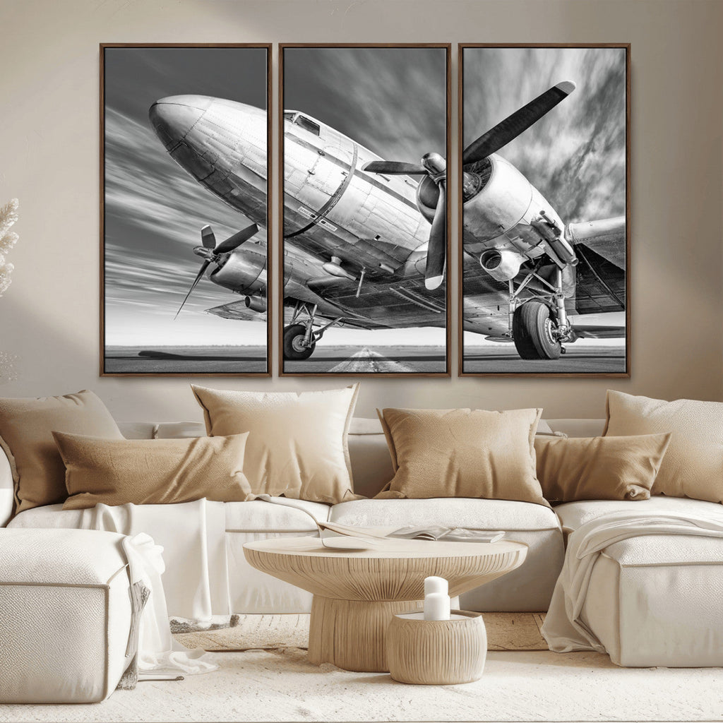 Vintage Airplane on Runway Canvas Print