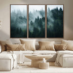 Misty Forest Wall Art | Serene Green Landscape Canvas Print