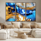 Blue Orange Marble Fluid Effect Canvas Wall Art Print