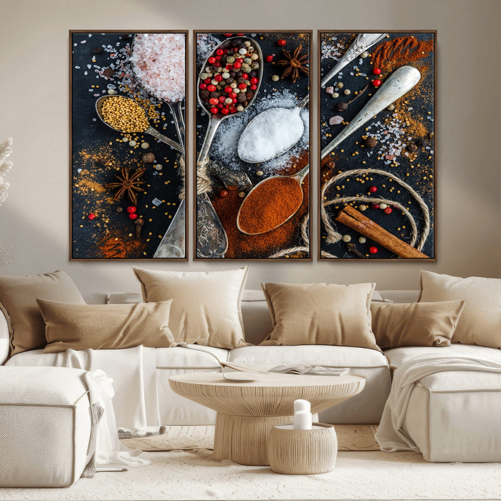 Spices and Seasonings Canvas Wall Art | Colorful Triptych Kitchen Decor