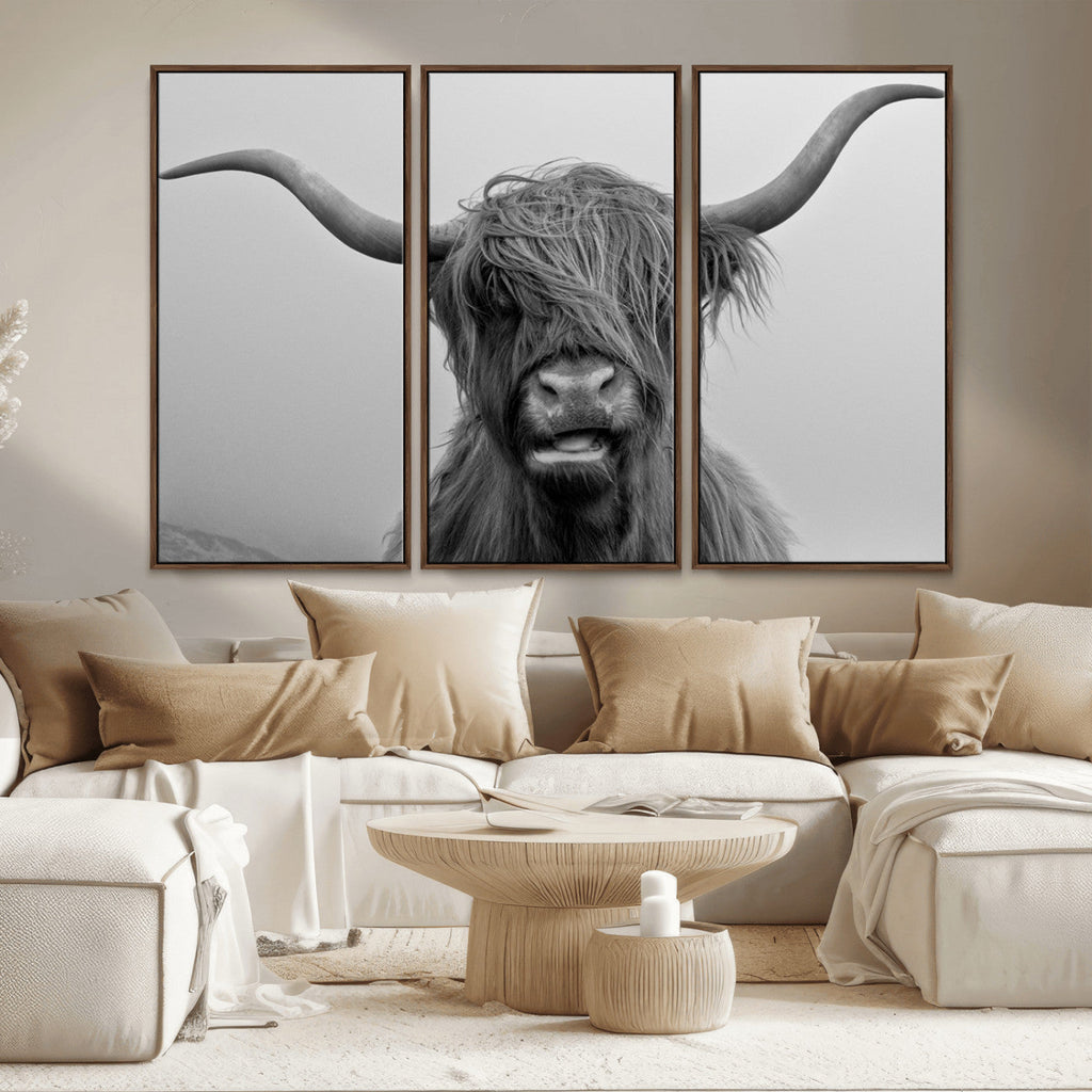 Texas Cow Wall Art Canvas, Texas Longhorn Cattle Canvas Print
