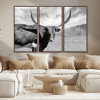 Longhorn Wall Art Canvas Print, Framed Ranch Wall Art Canvas Print