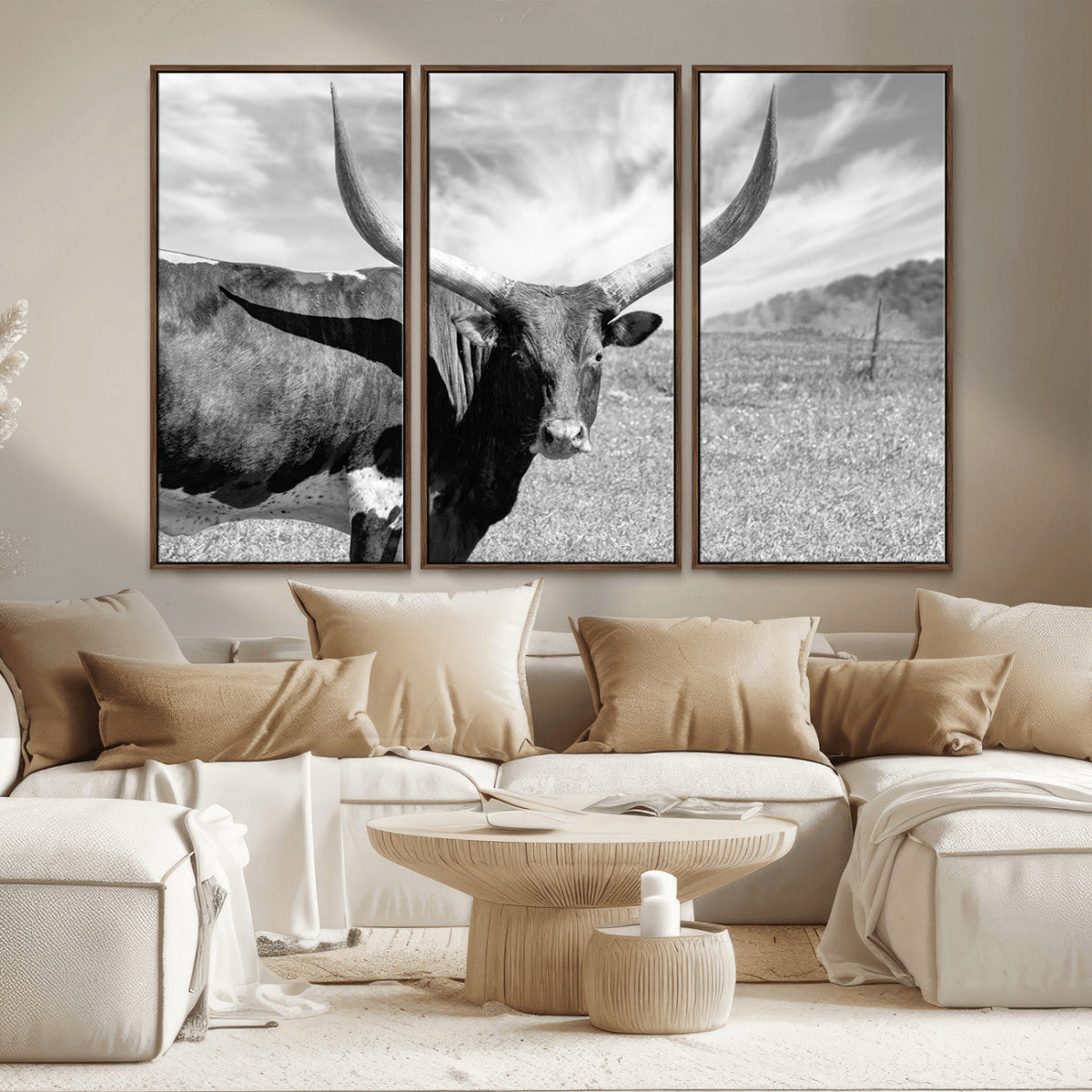 Longhorn Wall Art Canvas Print, Framed Ranch Wall Art Canvas Print