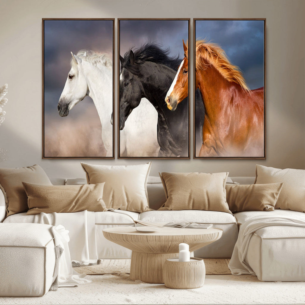 Animal Wall Art Three Horses Farmhouse Art Canvas Print