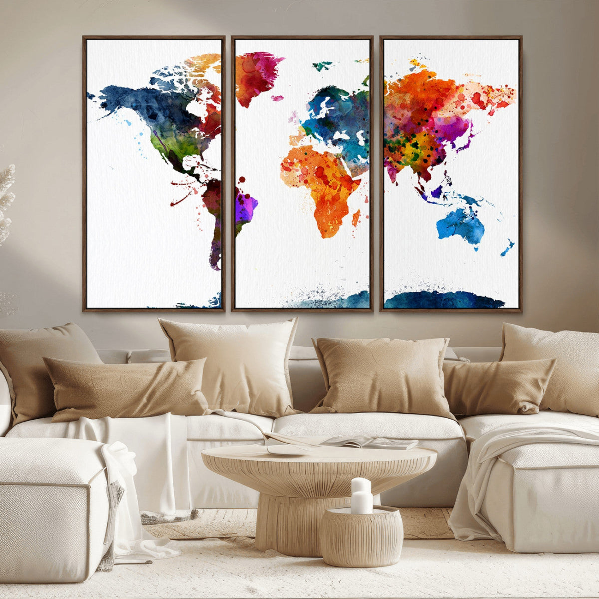 Bold Colorful World Map Canvas Print | Detailed Map of the World Wall Art