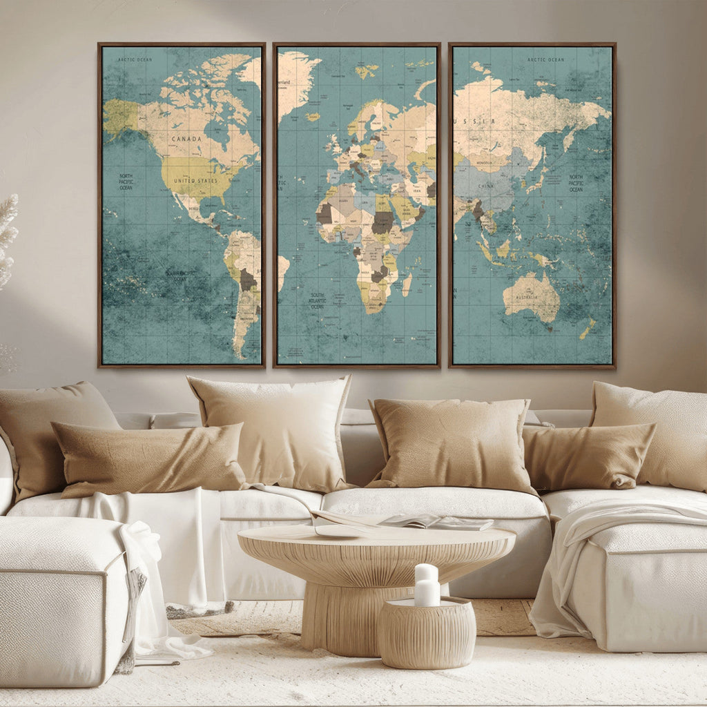 Classic World Map Canvas Print | Framed Vintage Map Wall Art